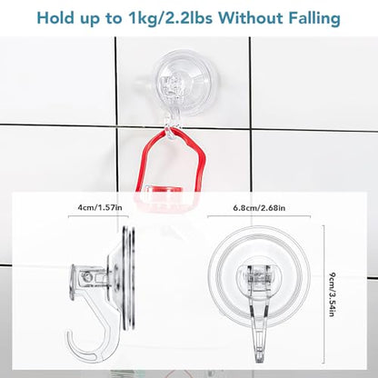 Suction Hooks 2 Packs, Clear Powerful Push and Lock Vacuum Suction Cup, Multi-Purpose Suction Shower Hooks for Front Door Window Glass Kitchen Towel Loofah Utensils, 2pcs