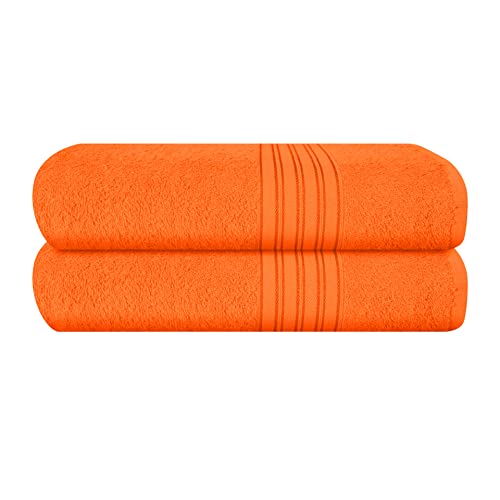 BOUTIQUO 100% Cotton 2 Pack Bath Towel Set 28x55, Eco-Friendly Large Bath Towels, Compact Quickdry Lightweight Soft & Highly Absorbent Bath Towel, Ideal for Everyday Gym Travel Camp Pool - Orange - color: Orange, size: 2 Pack Bath Towel