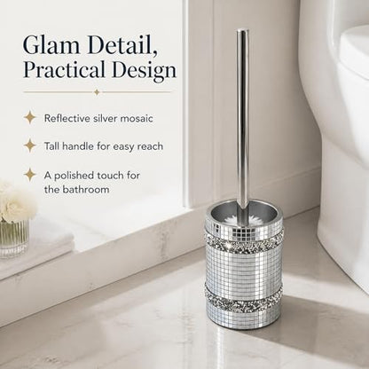 Silver Mosaic Toilet Brush Easy to Clean Household with Holder Set | Modern Style Bathroom Accessories, Equipped With a Sturdy Long Handle, Easy-To-Clean Household Toilet Brush - size: Toilet Brushes Holders