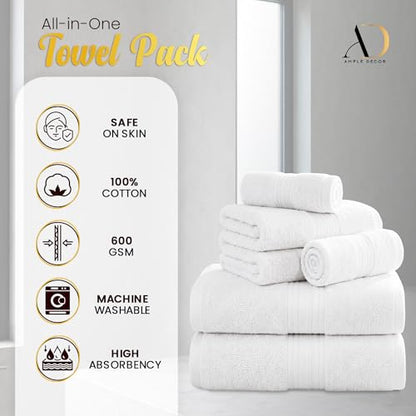 100% Cotton Bathroom Towel Set, 600 GSM, Soft & Absorbent, 6 Piece Set (2 Bath Towels, 2 Hand Towels, 2 Washcloths), Beige - color: Beige, size: Towel Set of 6