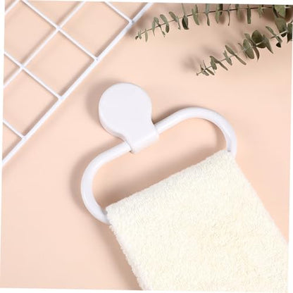 Ipetboom 2pcs Adhesive Wall Towel Holder Hand Towel Ring for Bathroom Impact-Resistant Bathroom Wash Cloth Holder with Strong Reliable Fixation Minimalist White Design for Easy Installation