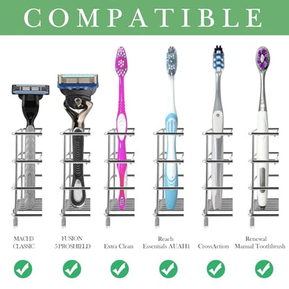 Linkidea Wall Mount Toothbrush Holder for Bathroom, Stainless Steel Stand for Electric Toothbrush, Toothpaste, Razor, Self Adhesive/Countertop 5 Slots Organizer (Chrome) - size: Small