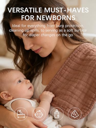 Lovely Care 12 Pack Muslin Burp Cloths 100% Cotton Muslin Cloths Large 20''x10'' Extra Soft and Absorbent Baby Burping Cloth - Boho Neutrals - color: Boho Neutrals, size: 10x20 Inch (Pack of 12)