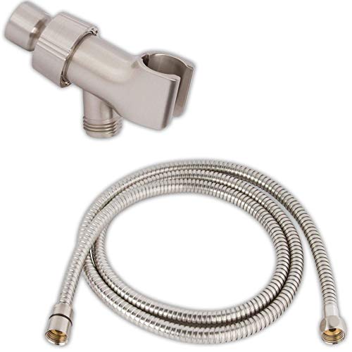 60 Inch Flexible Shower Hose Bundle - Extra Long, Stainless Steel, Double-Buckle Hose For Handheld Showerheads With Shower Arm Mount And Holder - Brushed Nickel