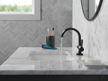 Delta Albion Matte Black Bathroom Faucet 1 Hole, Single Hole Bathroom Sink Faucet for Vanity, Metal Push-Pop Drain Assembly, Matte Black 15855LF-BL - color: Matte Black