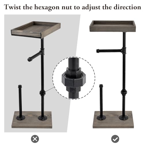 MyGift Freestanding Toilet Paper Holder Stand with Rustic Wood Shelf | Bathroom Tissue Dispenser Rack, Floor Standing Metal Wire Basket, Farmhouse Lavatory Spare Roll Storage Caddy Container