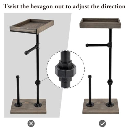 MyGift Freestanding Toilet Paper Holder Stand with Rustic Wood Shelf | Bathroom Tissue Dispenser Rack, Floor Standing Metal Wire Basket, Farmhouse Lavatory Spare Roll Storage Caddy Container