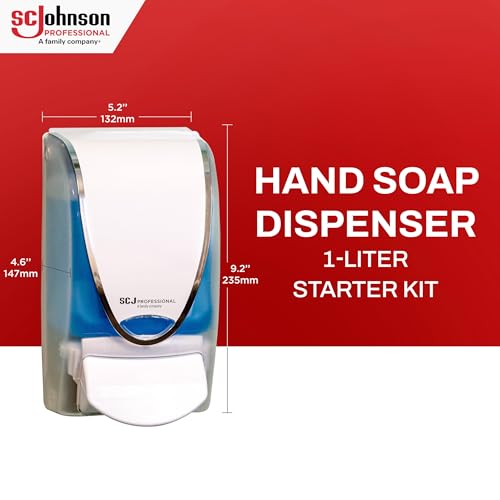 SC Johnson Professional Azure FOAM Dispenser and Refill Starter Kit, Wall Mount Soap Dispenser for Hand Soap, 1 Refresh Azure FOAM Hand Wash, 1 Liter Cartridge, 33.8 fl. oz., for Professional Use Only