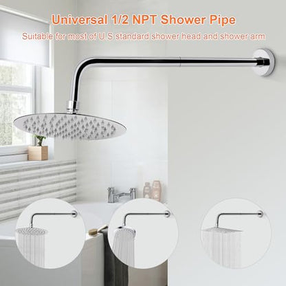 Shower Arm with Flange and Teflon Tape, Wall Mounted Shower Pipe 304 Stainless Steel Extension Arm for Fixed Shower Head & Handheld (24 Inch, Chrome) - color: Chrome, style: 24 Inch