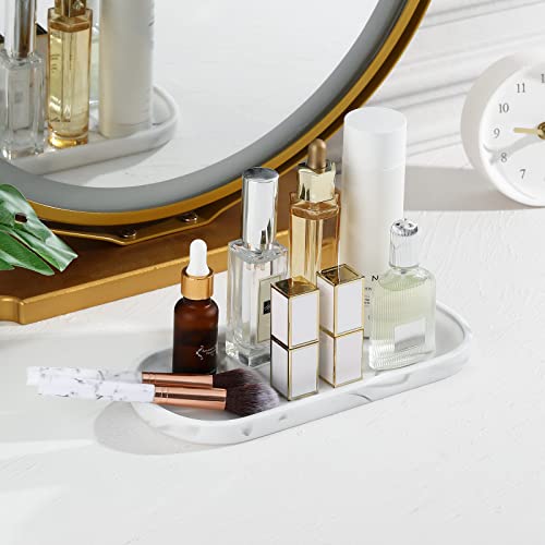 Luxspire 10" Oval Bathroom Tray for Countertop Organizer, Gravel White | S, non-slip waterproof resin, easy wipe clean, fits bath kitchen vanity, holds jewelry toiletries soap - color: F - Marble White, style: Small
