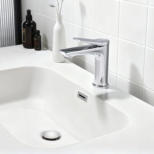 Rbrohant Single Hole Bathroom Faucet, Polished Chrome Single Handle Bathroom Sink Faucets for 1 Hole,Bathroom Vanity Faucet with Pop up Drain, Deck Mount, R2001-PC - color: Polished Chrome, style: No Escutcheon