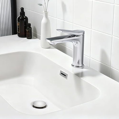 Rbrohant Single Hole Bathroom Faucet, Polished Chrome Single Handle Bathroom Sink Faucets for 1 Hole,Bathroom Vanity Faucet with Pop up Drain, Deck Mount, R2001-PC - color: Polished Chrome, style: No Escutcheon