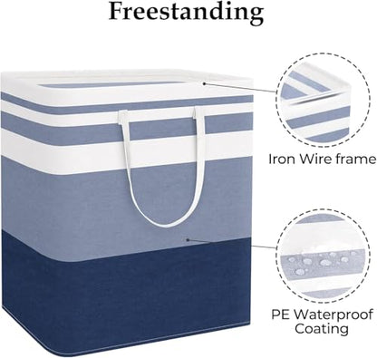 StorageRight Laundry Basket Hamper Large Collapsible Laundry Hamper with Easy Carry Handles，Freestanding Clothes Hampers for Laundry, Bedroom, Dorm, Clothes, Towels, 100L, Gradient Blue | Freestanding Clothes Hampers, Foldable design, with Easy Carry Hand