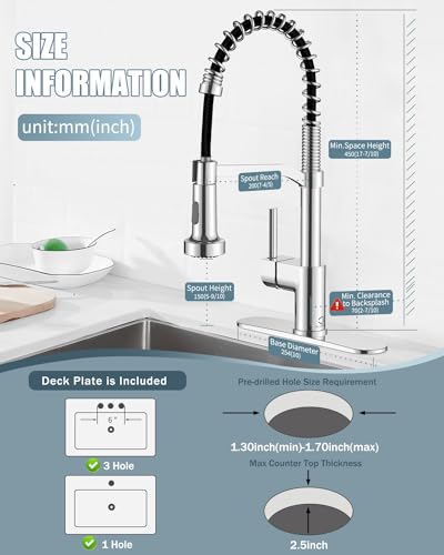 Chrome Kitchen Faucet with Soap Dispenser, Faucet for Kitchen Sink, Kitchen Sink Faucet with Deck Plate, RV Kitchen Faucet with Pull Down Sprayer and Dual Function Spray Head - color: D-Chrome Polished, style: Classic