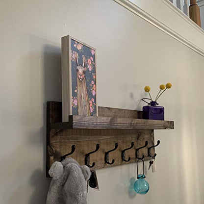 Coat Rack with Shelf Wall Mounted with Storage (Choose Your Length) Towel Rack Entryway Organizer Key Hooks (16" L (4 Hooks)) - size: 16"L (4 hooks)
