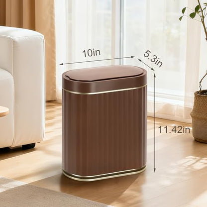 ELPHECO Bathroom Trash Can with Lid, 2 Gallon, Automatic Lid, Brown Gold | Motion Sensor Garbage Can, Slim Plastic Wastebasket, Smart Trash Bin for Bedroom, Bathroom and Office - color: Brown Gold