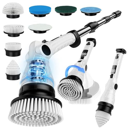Electric Spin Scrubber (General) | 6-Angle Adjustable Head, 54" Extendable Handle, IPX6 Waterproof, Cordless, Shower Cleaner Brush for Tub Grout Tile Floor Car - size: General