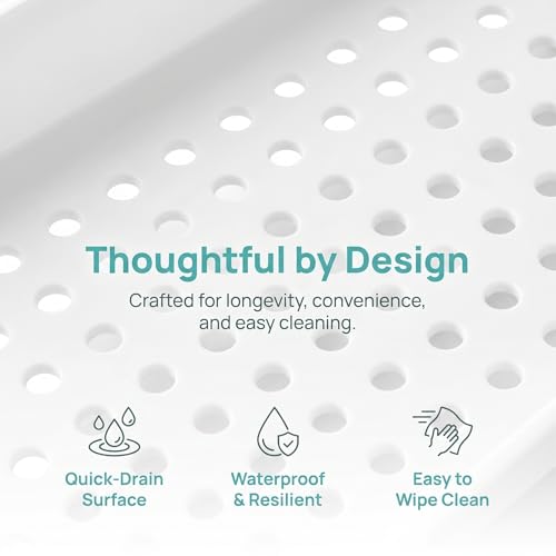 Kisangel Expandable Bathtub Tray and Multihole Drainage Design Gift for Housewarmings with Antislip Foot Pads Plastic Bath Tub Shelf Organizer for Book, Towel, and Drink Holder