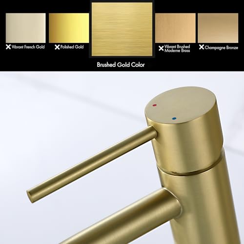 Brushed Gold Single Hole Bathroom Faucet, cUPC NSF Certificate Faucet | Brass Single Handle Bathroom Sink Faucet with Pop Up Drain Assembly and Deck Plate, 1 Handle Faucet for Vanity RV Restroom - color: Brushed Gold, size: Faucet with Deck Plate