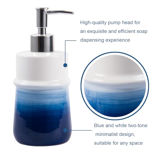 Ceramic 12Oz Soap Dispenser for Kitchen, Refillable Hand Dispenser with Pump, Lotion Dispenser Bathroom for Dish Soap, Hand soap. (Navy Blue) - color: Navy Blue