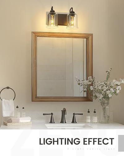 zeyu Oil Rubbed Bronze Bathroom Light Fixtures, 2-Light Bath Vanity Light, 12.5 Inch Farmhouse Wall Sconces with Clear Glass Shade, ZSL72B-2W ORB - color: Oil-Rubbed Bronze, size: 2-Light