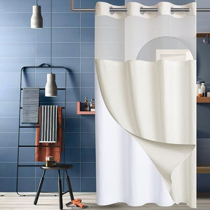 Conbo Mio Stall No Hook Waffle Weave Shower Curtain with Snap in Liner Set, Hotel Luxury Beige Shower Curtains for Bathroom with See Through Top Window, Waterproof, Washable 36W x 74H - color: Waffle-beige, size: 36"W x 74"L (Pack of 1)