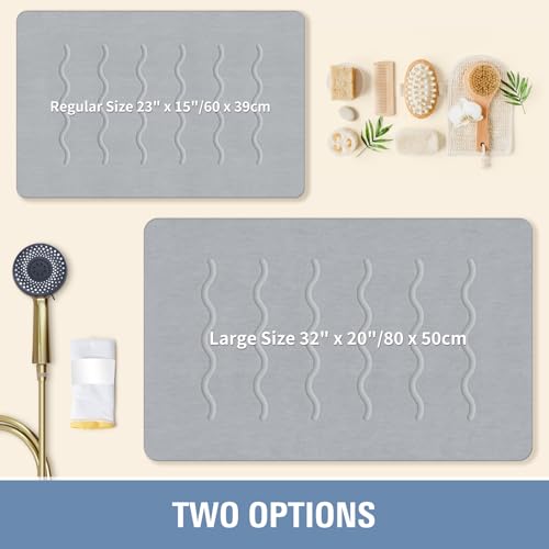 OTHWAY 32"x 20" Stone Bath Mat Large, Diatomaceous Earth Bath Mat for Bathroom Quick Drying Absorbing, Long Non-Slip Diatomite Hard Stone Shower Mat Instant Dry(Light Grey)