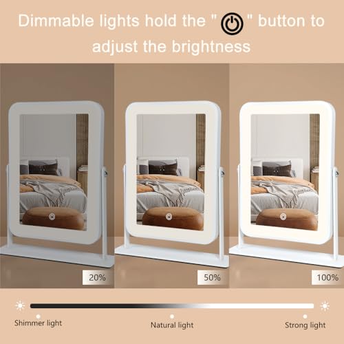 YEKKOPT Small Desk Mirror with Lights, Lighted Makeup Mirror with Light, Portable Tabletop Make Up Mirror for Desk, Vanity Mirror with Lights,Smart Touch Control, Dual Power Supply, 360°Rotation - size: 11"L x 9"W