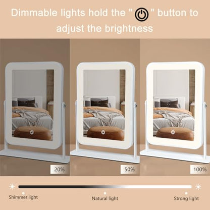 YEKKOPT Small Desk Mirror with Lights, Lighted Makeup Mirror with Light, Portable Tabletop Make Up Mirror for Desk, Vanity Mirror with Lights,Smart Touch Control, Dual Power Supply, 360°Rotation - size: 11"L x 9"W