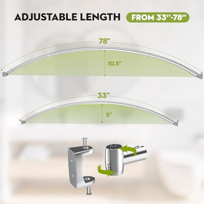 Curved Shower Curtain Rod， Adjustable 33-78 Inches Silver All Stainless Steel Curved Shower Rod， Shower Curtain Rod for Extra Shower Space for Bathroom, Bathtub, Stall, No Rust, Need to Drill - color: Silver