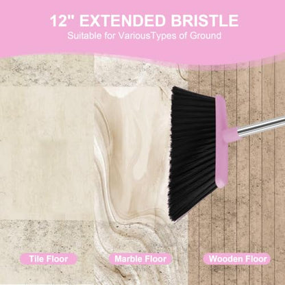 Broom and Dustpan Combo Set, 52" Long Handle with Squeegee & Mini Set | Pink Complete Cleaning Kit, Built-in Comb Dustpan, Floor Squeegee for Wet & Dry Messes, Mini Broom Set，for Home & Pet Areas - color: Pink