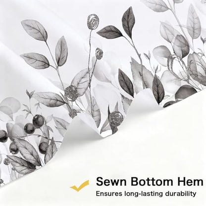 Long Gray Eucalyptus Shower Curtain 72X78 Inch, Black and White Watercolor Plants Leaves Tall Bathroom Curtains, Botanical Foliage Waterproof Fabric Cloth Shower Curtain Set with Hooks - color: Black, size: 72"W x 78"L (Pack of 1)