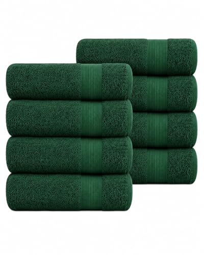 100% Cotton Hand Towels 18x28 Inches, 600 GSM, Soft & Absorbent, Set of 8, Green - color: Green, size: Hand Towel Set of 8