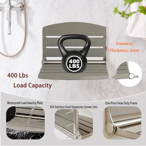17.5" Folding Shower Seat Wall Mounted,Foldable Shower Bench,Fold Down Shower Seat,Folding Shower Seat Bench,Wall Mount Shower Seat Bench Chair (Grey) - color: Grey