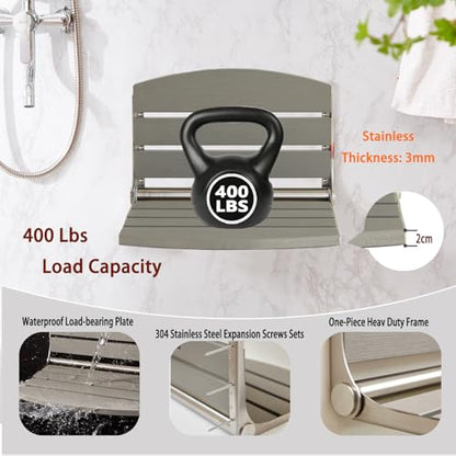 17.5" Folding Shower Seat Wall Mounted,Foldable Shower Bench,Fold Down Shower Seat,Folding Shower Seat Bench,Wall Mount Shower Seat Bench Chair (Grey) - color: Grey