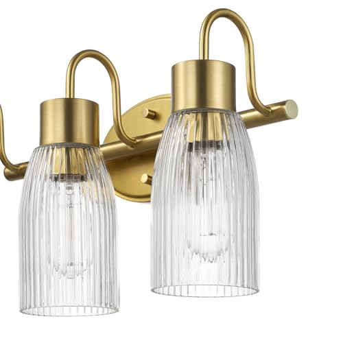 Globe Electric 5-Piece All-in-One Matte Brass Bathroom Accessory Set with 19" 3-Light Vanity Light and Ribbed Glass Shades - color: Black, Ribbed Shades