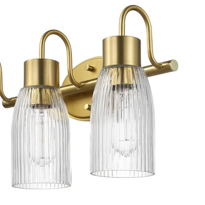 Globe Electric 5-Piece All-in-One Matte Brass Bathroom Accessory Set with 19" 3-Light Vanity Light and Ribbed Glass Shades - color: Black, Ribbed Shades