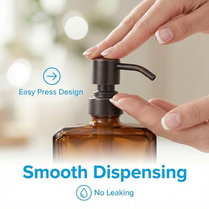 Amber Soap Dispenser Square Bottle and Oil Rubbed Bronze Pump, Glass Dish Soap Dispenser with Stainless Steel Pump, 13.5 oz Lotion Dispenser for Bathroom, Kitchen Countertop - color: Amber Bottle With Oil Rubbed Bronze Pump, size: 13.5oz-Square