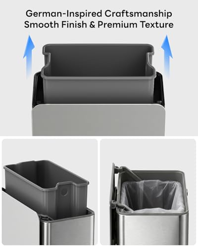 Kitchen Compost Bin, 8L/2.1G Small Trash Can with Lid, Slim Stainless Steel Hanging Garbage Bin for Kitchen, Bathroom, Bedroom, Office, Wall Mounted Compost Bin with Inner Bucket, Silver - size: 8L-Silver