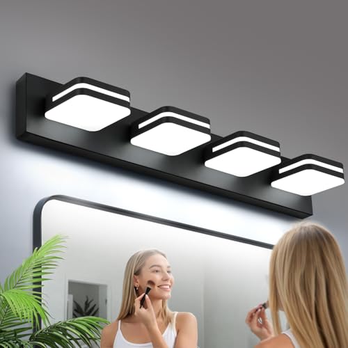 Torondo 360° Rotate LED Bathroom Vanity Light Fixtures, Acrylic Vanity Lights for Bathroom, Modern Wall Lighting Fixtures Over Mirror Living, Matte Black, Natural White, 4-Light, 27-Inch - color: Matte Black, Natural White, size: 4-Light, 27-Inch