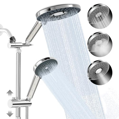 Filtered Shower Head with Handheld High Pressure Shower Head with Filters | 3-spray Dual Rain Shower Heads Filtered Shower Head for Hard Water Removes Chlorine & Heavy Metals 59'' Hose & Holder Chrome