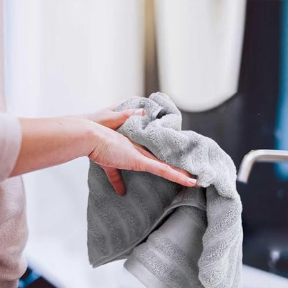 Jacquotha Light Grey Hand Towel Set of 2 Ribbed - 480 GSM Cotton Ultra Soft | Luxury Textured Face Towels for Spa Hotel - color: Light Gray