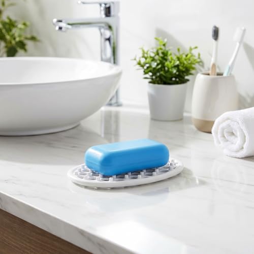 3 Pcs Silicone Soap Holder, Non-Slip Silicone Soap Dish for Shower with Efficient Drainage Holes, Soap-Tray for Shower Self Draining Bathroom Sink, Kitchen Counter, Easy Cleaning(White)