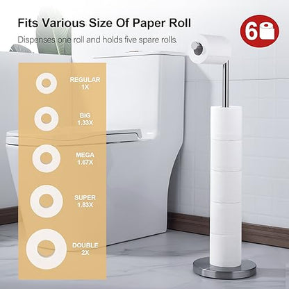 BAGNOLUX Bathroom Toilet Paper Holder Stand with Reserve, SUS304 Stainless Steel Rustproof Pedestal Tissue Roll Holder Heavy Duty, Brushed Nickel - color: Brushed Nickel