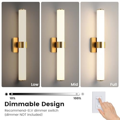 AIJIASI Bathroom Vanity Light Fixtures Over Mirror - 22.8 Inch Gold Bathroom Light Fixtures with Acrylic Shade 18W Dimmable 5CCT LED Vanity Light Modern Bathroom Sconces - color: Gold, size: 22.8 INCH