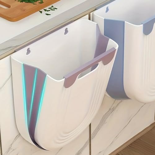 Collapsible Waste Bin for Kitchen, Kitchen Trash Can, Wall Mounted Waste Bin for Kitchen & Bathroom, Purple - color: Purple