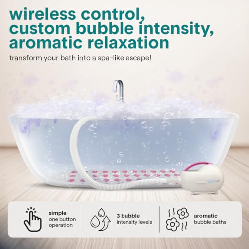 SereneLife Bubble Bath Mat - Portable Spa Bubble Bath Massager with Waterproof Bath Light & Pillow, Adjustable Bubble Intensity, Easy Button Control, Remote Control (Pink) - color: Pink