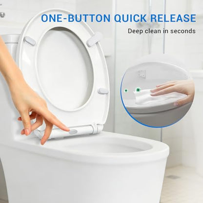 KHE Round Toilet Seat 16.5 Inch, White | Soft Close Toilet Seat with No-Touch Handle, Quick Release for Easy Cleaning, Non-Slip Bumpers, Durable PP - size: Round 16.5''