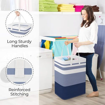 StorageRight Laundry Basket Hamper Large Collapsible Laundry Hamper with Easy Carry Handles，Freestanding Clothes Hampers for Laundry, Bedroom, Dorm, Clothes, Towels, 75L, Gradient Blue | Freestanding Clothes Hampers, Foldable design, with Easy Carry Handl
