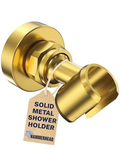 HammerHead Showers Solid Metal Handheld Showerhead Holder Wall Mount, Adjustable Screw-Mounted Pivot Ball, Shower Hose Holder, Fits Most Handheld Showerheads, Brushed Gold - style: Brushed Gold